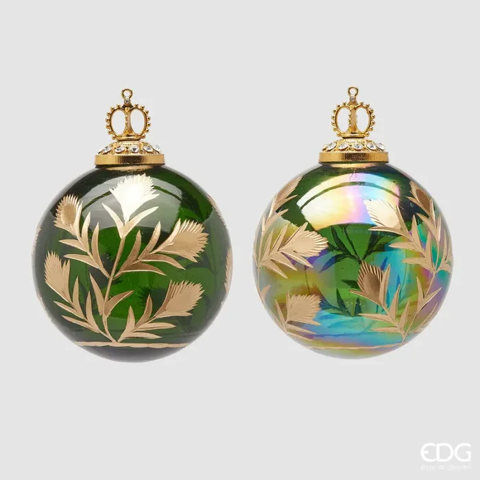 EDG Enzo De Gasperi Addobbo Natale Palla Vetro Fiori D 10 Cm Green Gold 1 Pz Vendita online