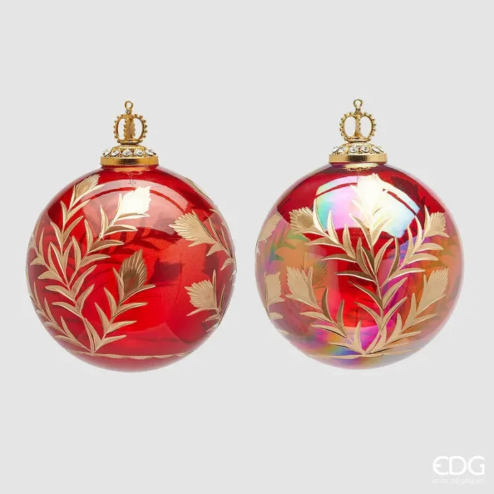 EDG Enzo De Gasperi Addobbo Natale Palla Vetro Fiori D 10 Cm Red Gold 1 Pz