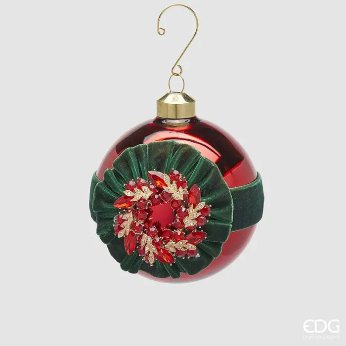EDG Enzo De Gasperi Addobbo Natale Palla Vetro Gemme D 10 Cm Red 1 Pz
