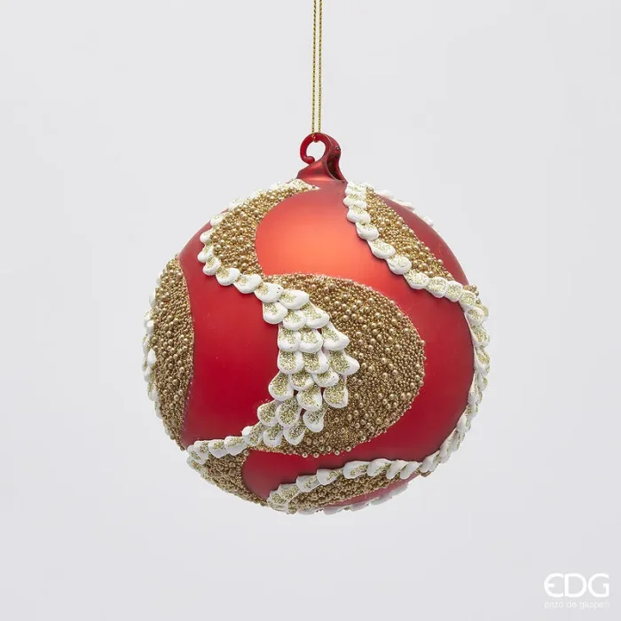 EDG Enzo De Gasperi Addobbo Natale Palla Vetro Pavoni D 10 Cm Rosso 1 Pz