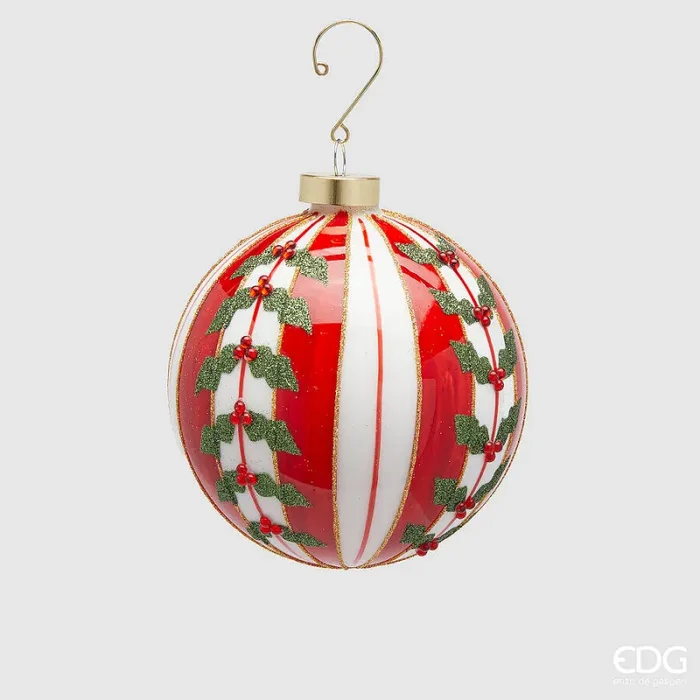 EDG Enzo De Gasperi Addobbo Natale Palla Vetro Righe D 12 Cm Green Red 1 Pz