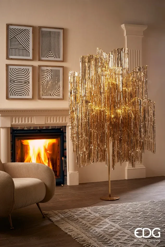 EDG Enzo De Gasperi Albero di Natale Led Frange 960 Microled H 180 Cm D 140 Cm Champagne - immagine 2