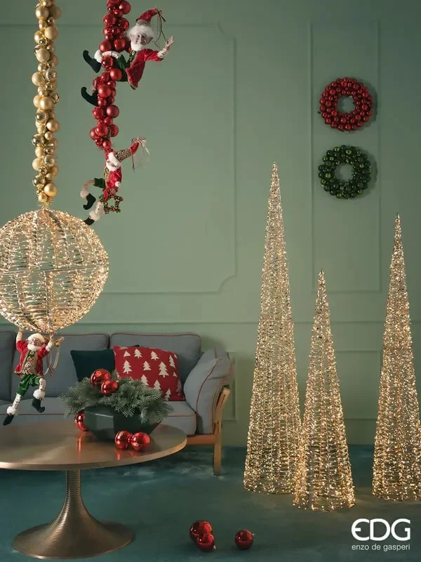 EDG Enzo De Gasperi Albero di Natale Led Stripes Cono 1800 MicroLed H 180 Cm D 34 Cm Oro - immagine 3