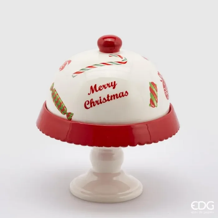 EDG Enzo De Gasperi Alzata Natale Decori con Cupola H 27 Cm D 23 Cm Verde Rosso