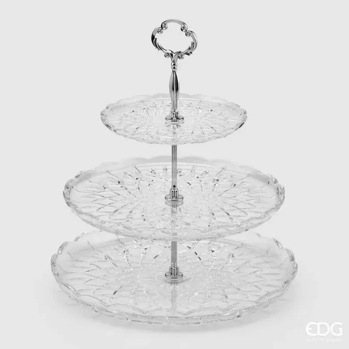 EDG Enzo De Gasperi Alzata Rombi 3 Piani H 35 Cm D 30 Cm Natural Trasparente Saldi