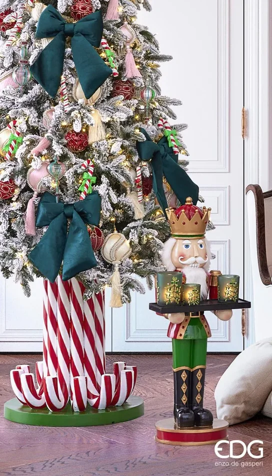 EDG Enzo De Gasperi Base Albero Natale Pino Candycane H 45 Cm D 42 Cm Verde Rosso - immagine 3