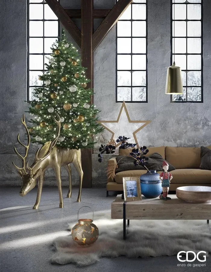 EDG Enzo De Gasperi Base per Albero Natale Cervo per Pino H 140 Cm 162 x 53 Cm Oro - immagine 2