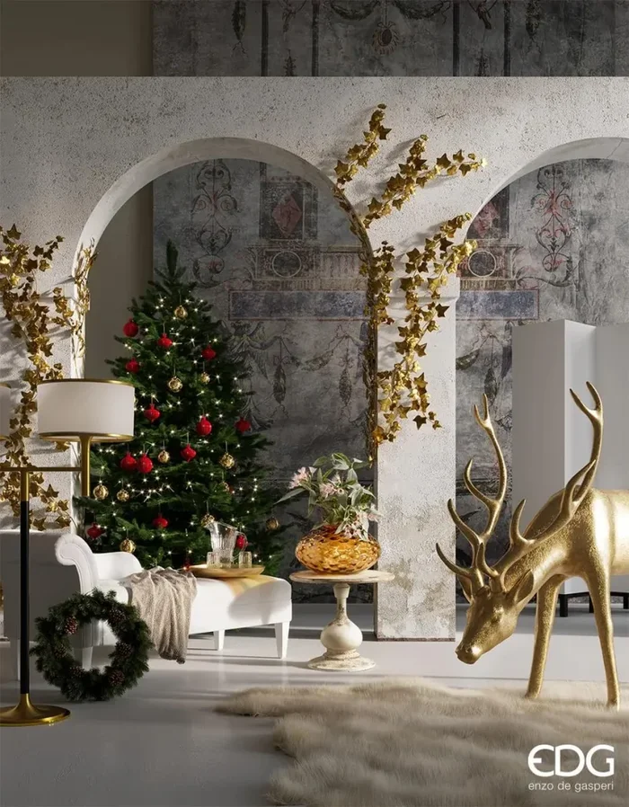 EDG Enzo De Gasperi Base per Albero Natale Cervo per Pino H 140 Cm 162 x 53 Cm Oro - immagine 3