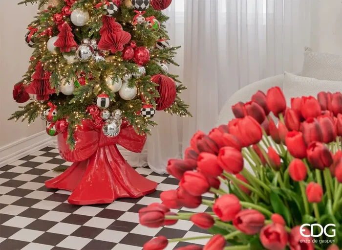 EDG_Enzo De Gasperi Base per Albero Natale Pino Fiocco H 57 Cm L 50 Cm L 50 Cm Rosso - immagine 2