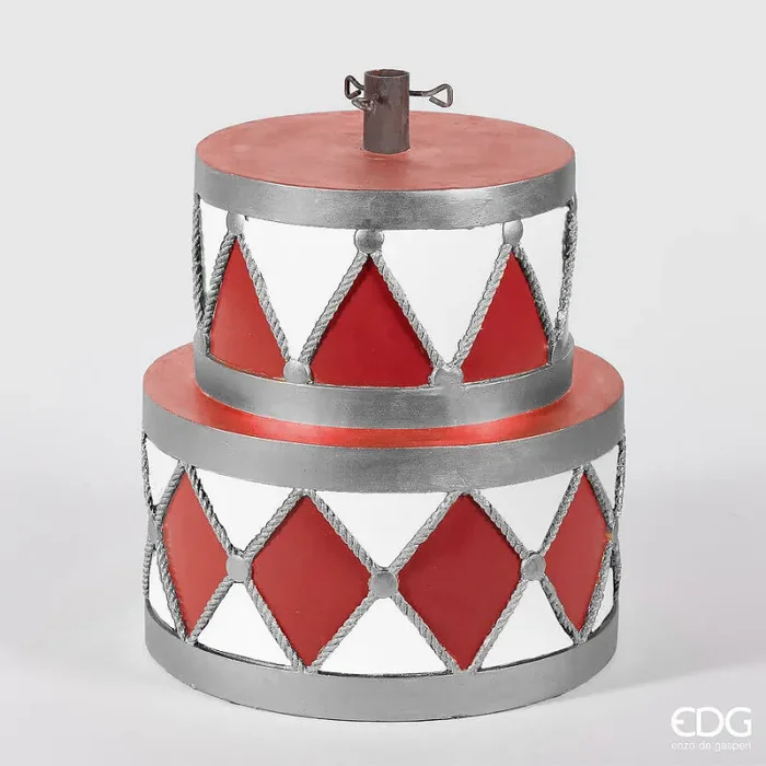 EDG Enzo De Gasperi Base per Albero Natale Tamburo per Pino H 49 Cm D 45 Cm 19 Kg White Red