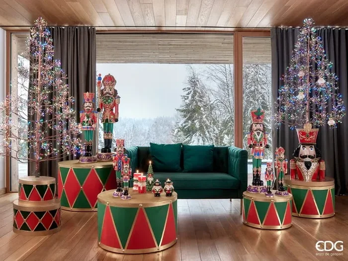 EDG Enzo De Gasperi Base per Albero Natale Tamburo per Pino H 49 Cm D 45 Cm 19 Kg White Red - immagine 2