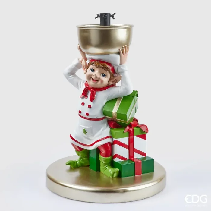 EDG Enzo De Gasperi Base per Pino Albero di Natale Elfo Cuoco H 65 Cm 40 x 40 Cm Green Red