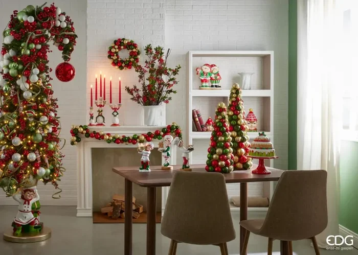 EDG Enzo De Gasperi Base per Pino Albero di Natale Elfo Cuoco H 65 Cm 40 x 40 Cm Green Red - immagine 3