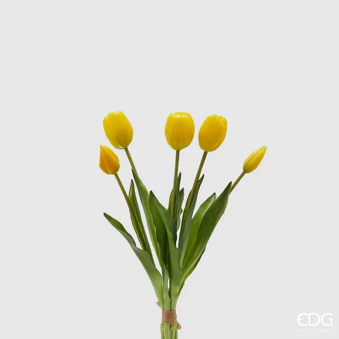 EDG Enzo De Gasperi Bouquet 5 Tulipani con Foglie Artificiali H 40 Cm Yellow