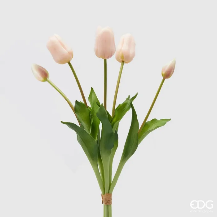 EDG Enzo De Gasperi Bouquet 5 Tulipani con Foglie Artificiali H 48 Cm Light Pink