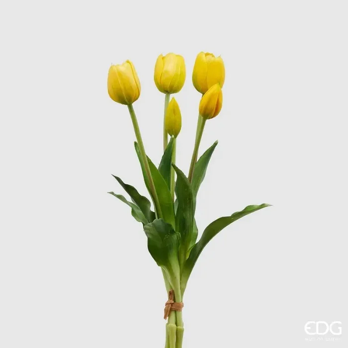 EDG Enzo De Gasperi Bouquet di 5 Tulipani Chiusi Gomma H 40 Cm Yellow