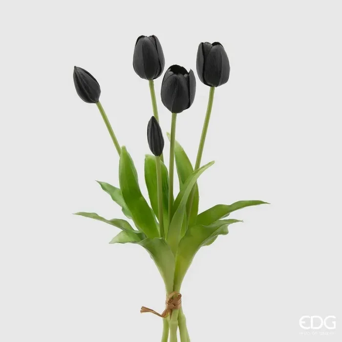 EDG Enzo De Gasperi Bouquet di 5 Tulipani Chiusi Gomma Olis H 40 Cm Black