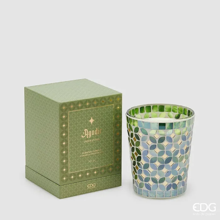 EDG Enzo De Gasperi Candela Agadir con Profumo 900 Gr H 16 Cm D 13 Cm Green Utopia