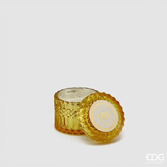 EDG Enzo De Gasperi Candela Crystal con Vaso + Scatola Regalo H 8,5 Cm D 9 Cm 160gr Yellow