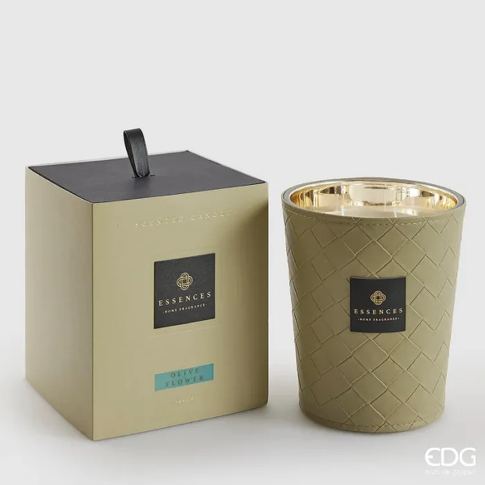 EDG Enzo De Gasperi Candela Cuir con Profumo H 18 Cm 1.400 Gr Olive Flower Scatola Regalo