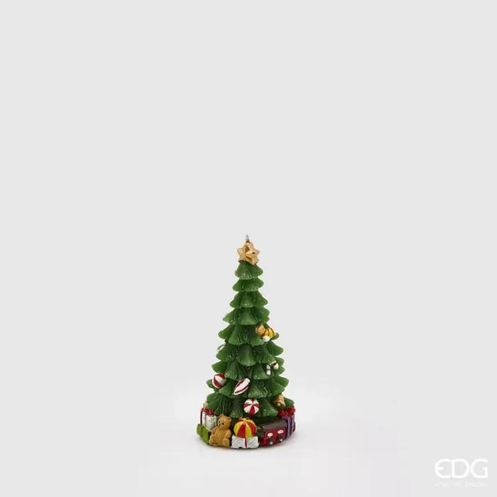 EDG Enzo De Gasperi Candela Natale Pino Decorato H 12,5 Cm Verde Rosso
