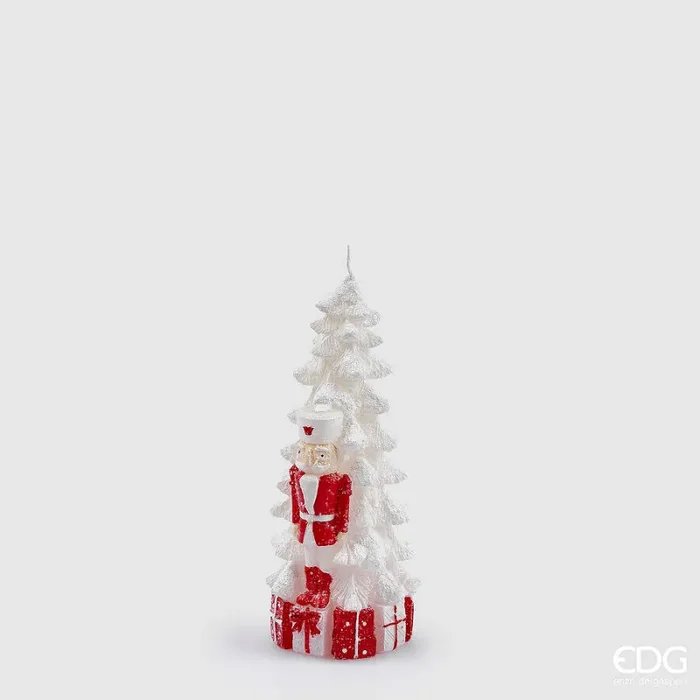 EDG Enzo De Gasperi Candela Natale Soldatino Pino H 17 Cm D 7,5 Cm Bianco Rossa