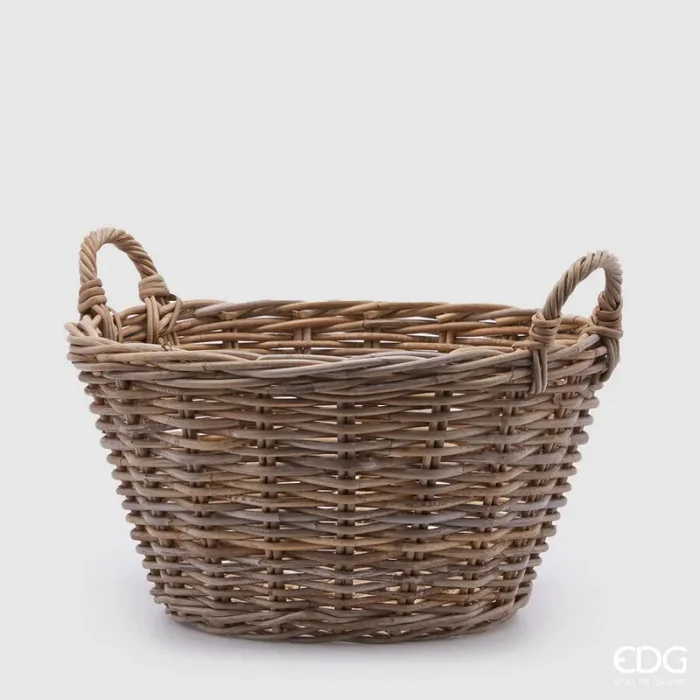 EDG Enzo De Gasperi Cesto Rattan Rotondo Svasato H 26 Cm D 50 Cm Light Grey