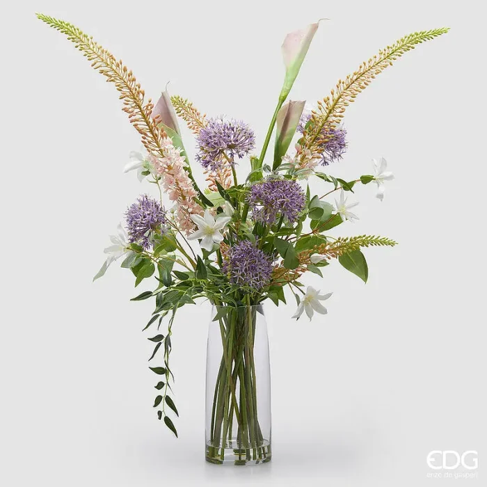 EDG Enzo De Gasperi Composizione Orchidea Phalaenopsis Artificiale H 114 Cm con Foglie e Vaso White Violet