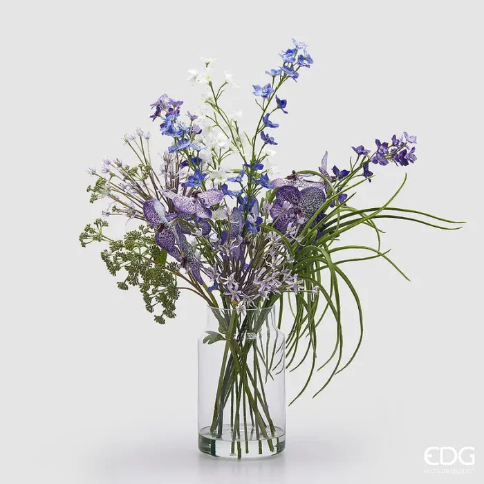 EDG Enzo De Gasperi Composizione Orchidea Phalaenopsis Artificiale H 84 Cm con Foglie e Vaso White Violet