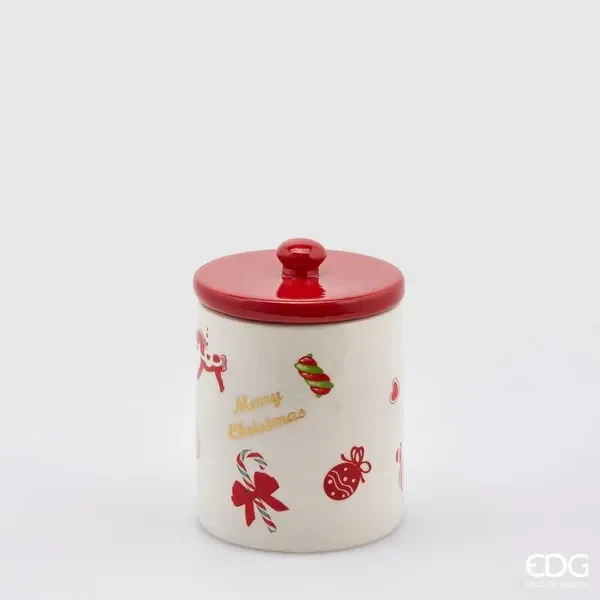 EDG Enzo De Gasperi Contenitore Cilindrico Decori Natale H 17 Cm D 12 Cm Green Red