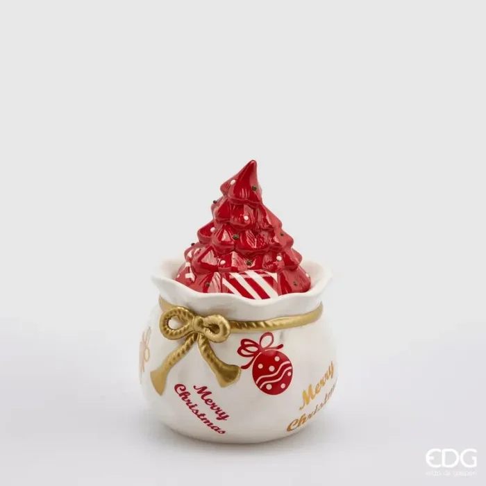 EDG Enzo De Gasperi Contenitore di Natale Forma Sacco con Pino H 20 Cm D 14 Cm White Red