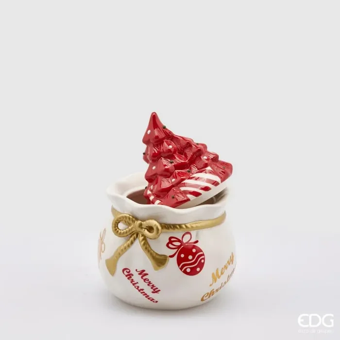 EDG Enzo De Gasperi Contenitore di Natale Forma Sacco con Pino H 20 Cm D 14 Cm White Red - immagine 2
