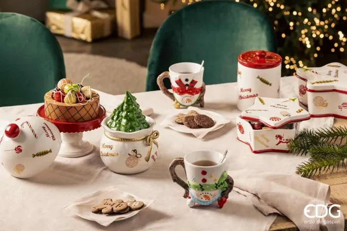 EDG Enzo De Gasperi Contenitore di Natale Forma Sacco con Pino H 20 Cm D 14 Cm White Red - immagine 3