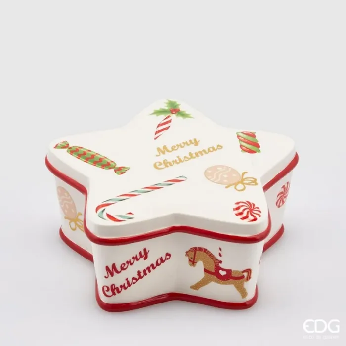 EDG Enzo De Gasperi Contenitore Natale Stella H 10 Cm D 23 Cm Verde Rosso