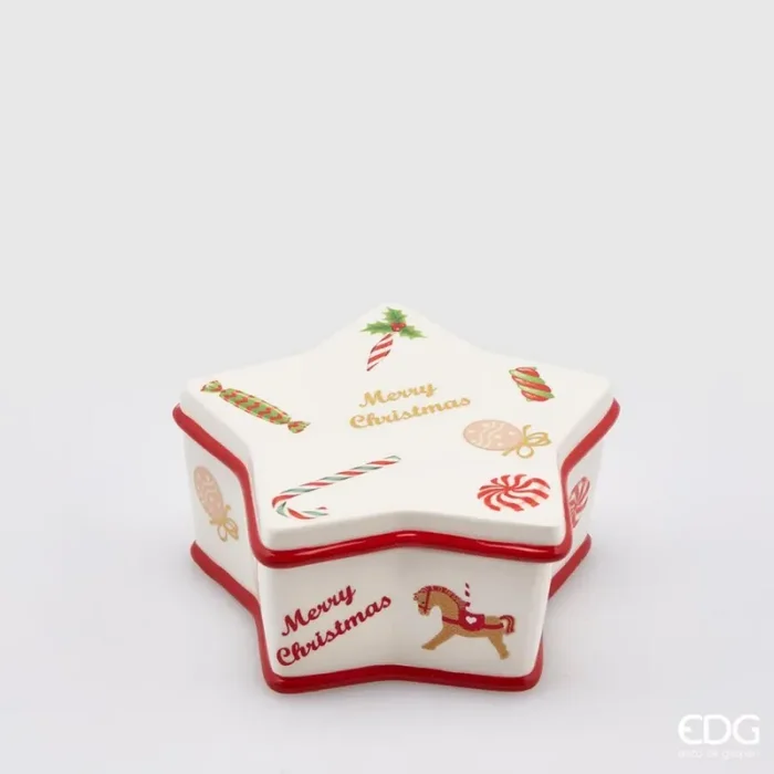 EDG Enzo De Gasperi Contenitore Natale Stella H 8 Cm D 18 Cm Verde Rosso