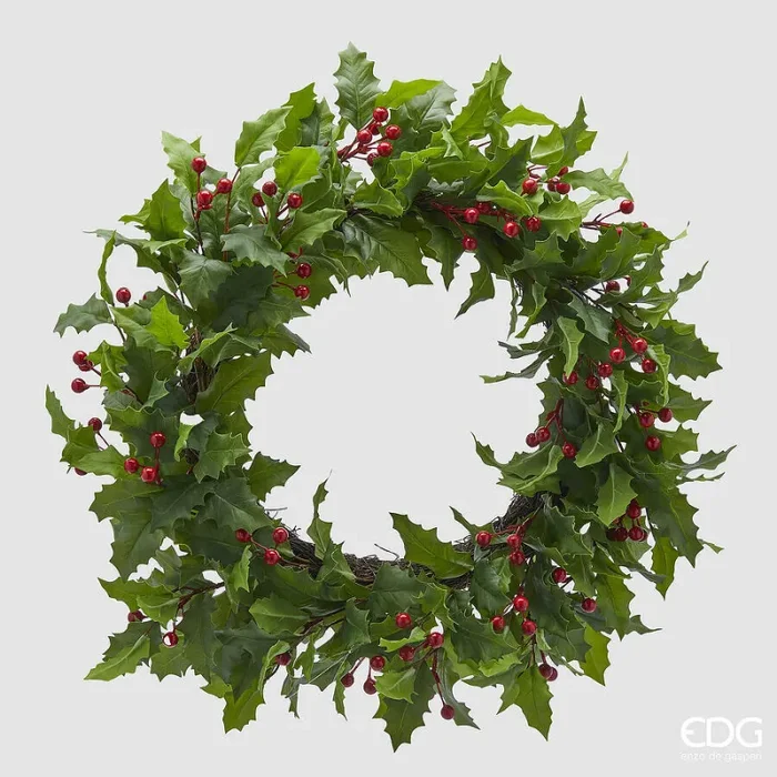 EDG Enzo De Gasperi Corona Natale Agrifoglio Bacche D 65 Cm Verde Rosso