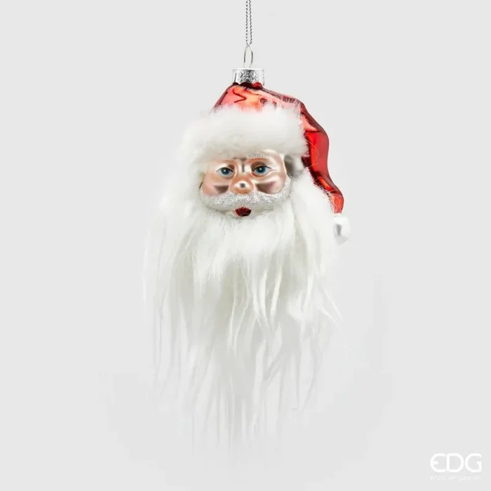 EDG Enzo De Gasperi Decorazione Babbo Natale Vetro Bell con Barba H 20 Cm White Red