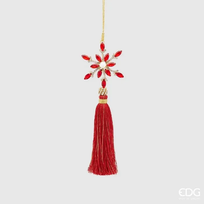 EDG Enzo De Gasperi Decorazione Natale Fiocconeve Perla con Nappa H 21 Cm Red 1 Pz Vendita calda