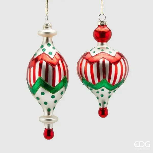 EDG Enzo De Gasperi Decorazione Natale Fuso Vetro Bell H 16 Cm Green Red 1 Pz