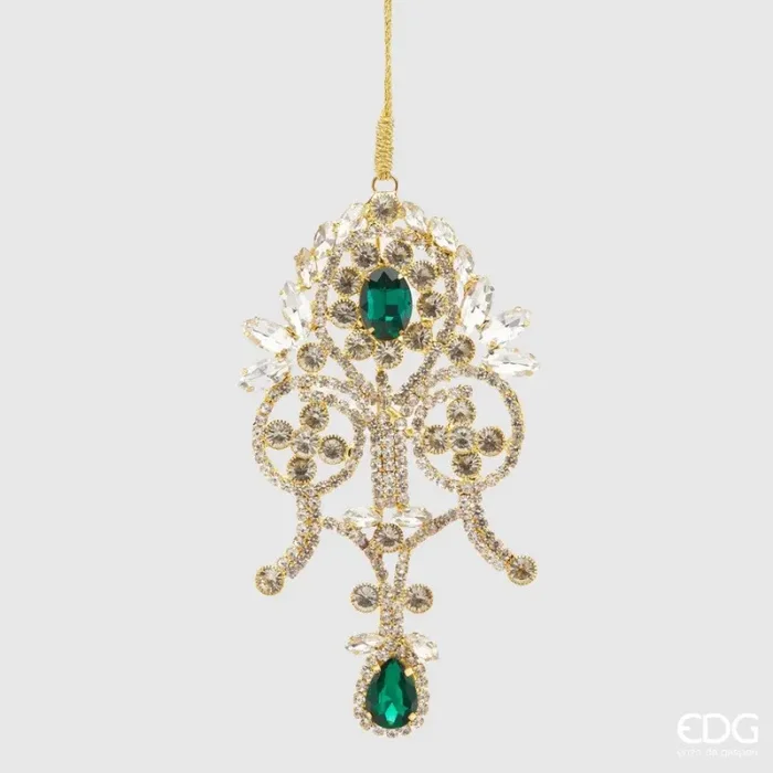 EDG Enzo De Gasperi Decorazione Natale Gemme Vetro Damasco H 13 Cm Green 1 Pz