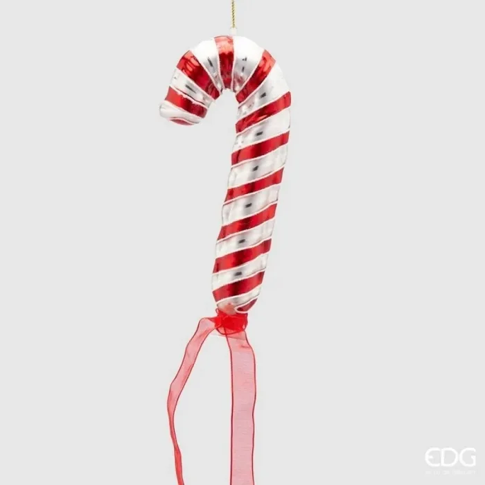 EDG Enzo De Gasperi Decorazione Natale Palloncino Candy Bastoncino Vetro H 18 Cm White Red