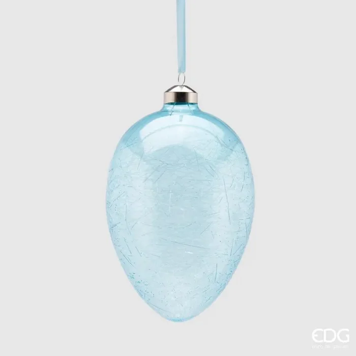 EDG Enzo De Gasperi Decorazione Uovo Vetro H 13,5 Cm D 9,5 Cm Azzurro