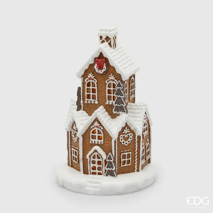 EDG Enzo De Gasperi Decoro Natale Casetta Marzapane H 32 Cm L 20Cm L 20 Cm Led Hazelnut
