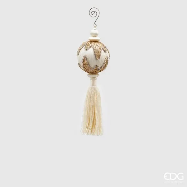 EDG Enzo De Gasperi Decoro Natale Nappa Ricamo H 28 Cm D 8 Cm Bianco Oro