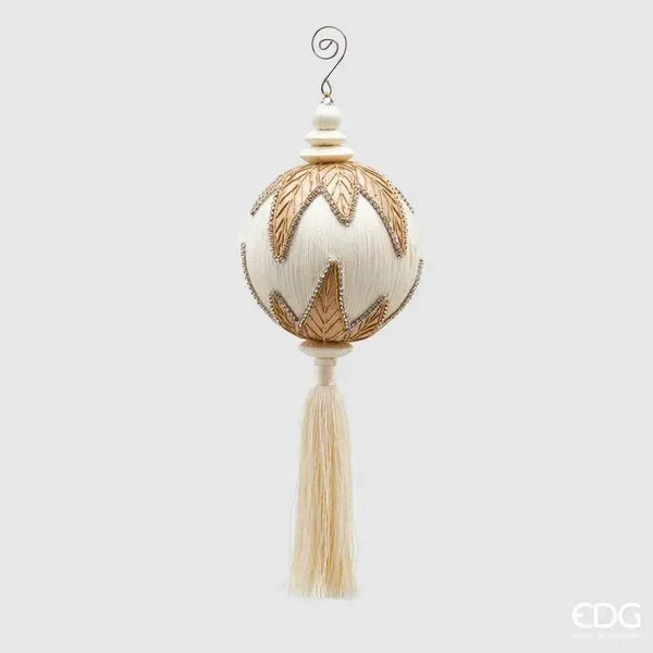 EDG Enzo De Gasperi Decoro Natale Nappa Ricamo H 36 Cm D 12 Cm Bianco Oro