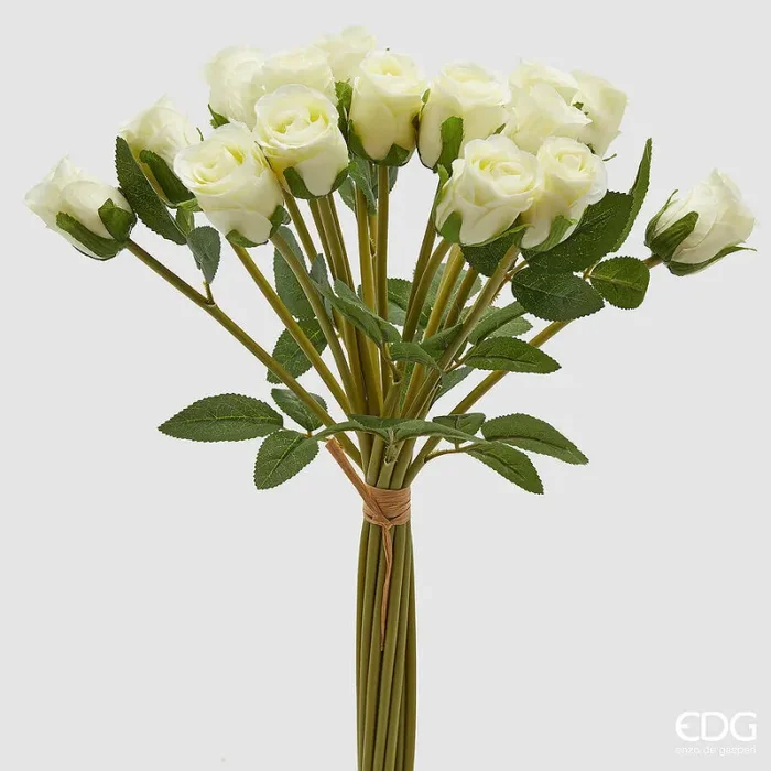 EDG Enzo De Gasperi Mazzo Rosa con Foglie H 40 Cm Bouquet 18 Fiori Light Green