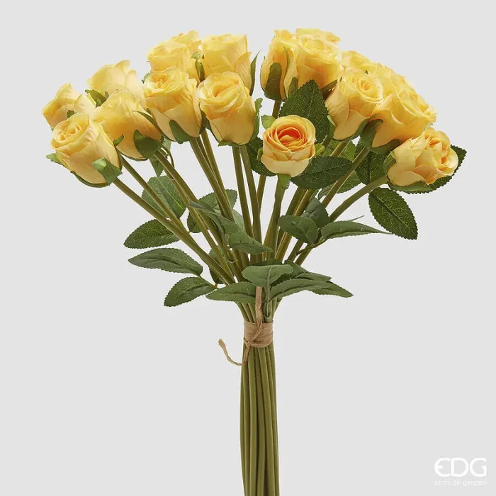 EDG Enzo De Gasperi Mazzo Rosa con Foglie H 40 Cm Bouquet 18 Fiori Yellow