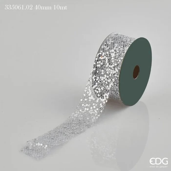 EDG Enzo De Gasperi Nastro Natale Mix Glitter H 40 Mm 10 Mt Silver