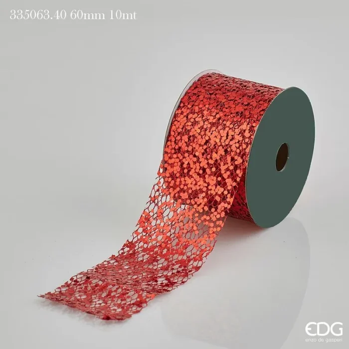 EDG Enzo De Gasperi Nastro Natale Mix Glitter H 60 Mm 10 Mt Rosso