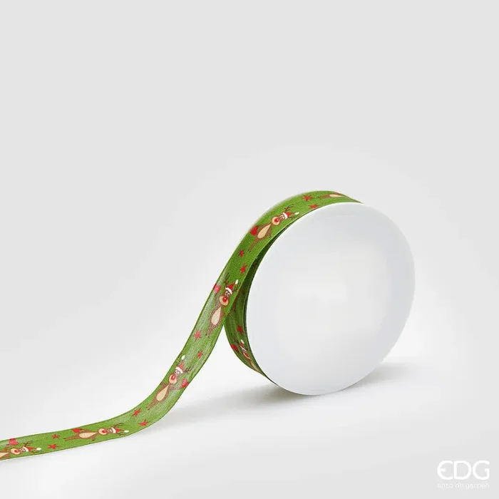 EDG Enzo De Gasperi Nastro Natale Renne H 2,5 Cm 20 Mt Green Red